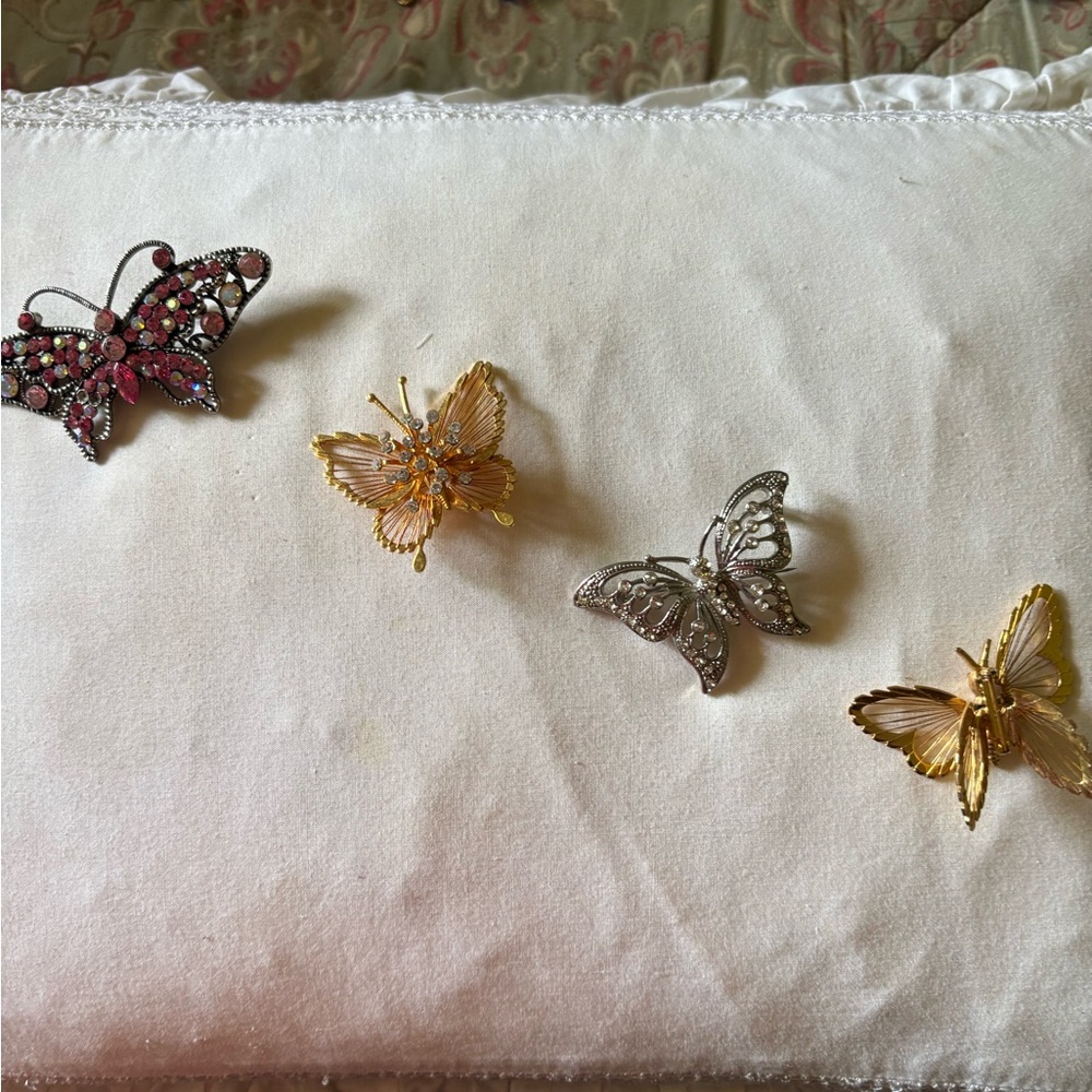 Butterfly Brooch Set of 4 in Pink, Gold, and Silver
